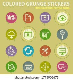 SEO and development colored grunge icons with sweats glue for design web and mobile applications