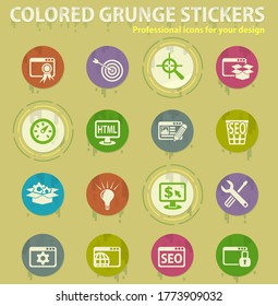 seo and development colored grunge icons with sweats glue for design web and mobile applications