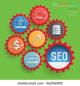 SEO development concept design,gear info graphic,vector
