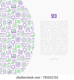 SEO and development concept in half circle with thin line icons. Vector illustration for banner, web page, print media with place for text.