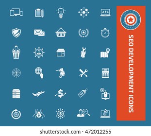 SEO development, data network icon set, vector