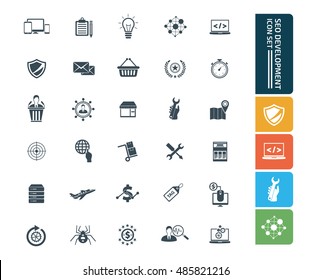 SEO development, data network icon set, vector