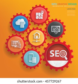 SEO development design and gear info graphic on a clean background. vector