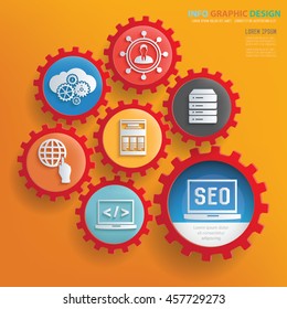 SEO development design and gear info graphic on a clean background,vector