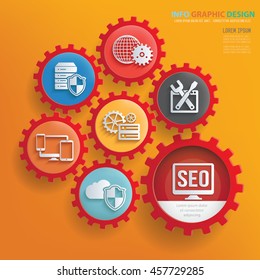 SEO development design and gear info graphic on a clean background. vector