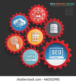 
SEO development design and gear info graphic on a clean background. vector
