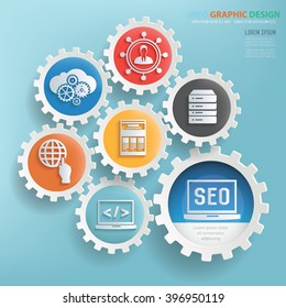 SEO development design,gear info graphic on clean background,vector