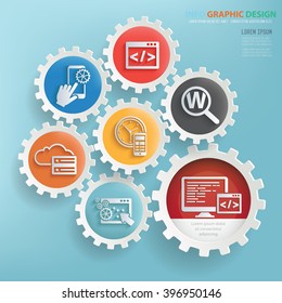 SEO development design,gear info graphic on clean background,vector