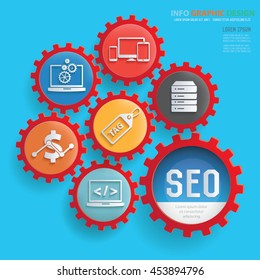 SEO development design,gear info graphic on clean background,vector