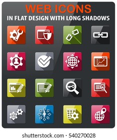 seo and development icons set in flat design with long shadow