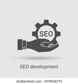 The SEO development icon.Search engine optimization and ranking tracking.Vector illustration of the thin line icon.Black on a white background.Glyph silhouette.