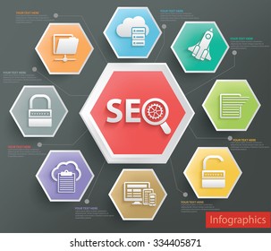 SEO development info graphic design on dark background,clean vector