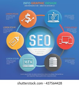 SEO development info graphic design on blue background,vector