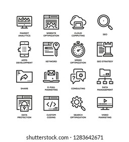 SEO AND DEVELOPMENT LINE ICON SET