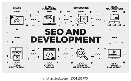SEO AND DEVELOPMENT LINE ICON SET