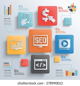 SEO development and marketing concept design clean background,clean vector