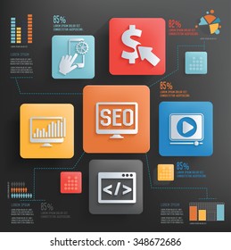 SEO development and marketing concept design clean background,clean vector