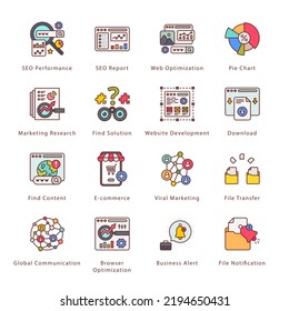 SEO, Development and Marketing Filled Icons - Stroked, Vectors