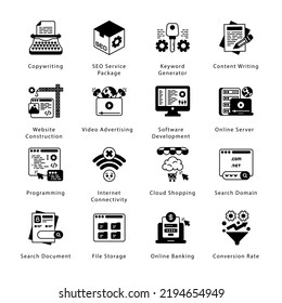 SEO, Development and Marketing Glyph Icons - Solid, Vectors