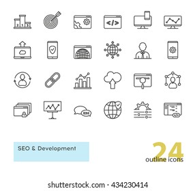 SEO and Development outline vector icons. Colorless