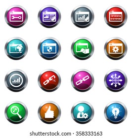 Seo and development round glossy web icon set