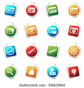 Seo and development stickers label icon set