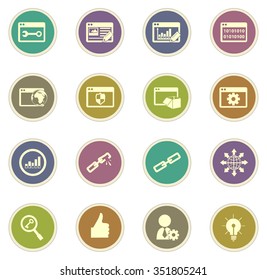 Seo and development stickers label icon set