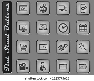 SEO and development vector web icons on the flat steel buttons
