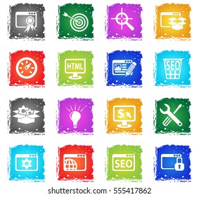 seo and development web icons in grunge style for user interface design