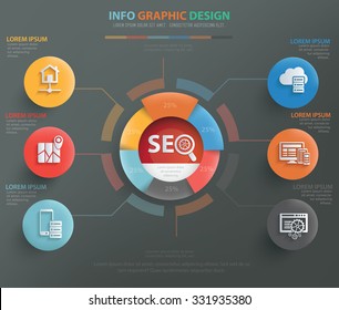 SEO development, web marketing info graphic design, clean vector