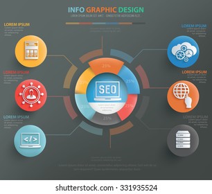 SEO development, web marketing info graphic design, clean vector
