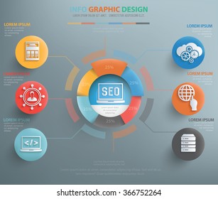 
SEO development, web marketing info graphic design, clean vector