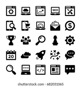 Seo and Digital Marketing Glyph Vector Icons