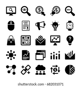 Seo and Digital Marketing Glyph Vector Icons