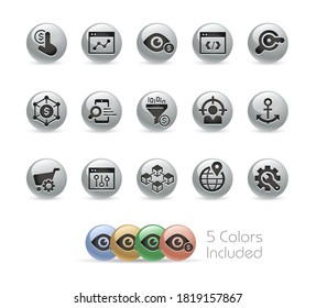 SEO and Digital Martketing Icons 1 of 2 // Metal Round Series - The vector file includes 5 color versions for each icon in different layers.