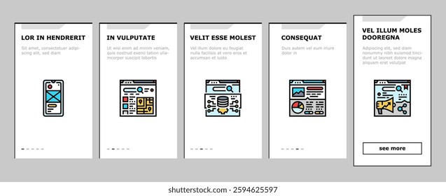 seo digital optimization strategy onboarding mobile vector local service, analysis media, consulting web, ecommerce backlink seo digital optimization strategy illustrations