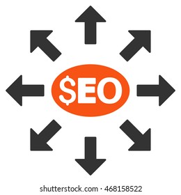 Seo Distribution icon. Vector style is bicolor flat iconic symbol with rounded angles, orange and gray colors, white background.