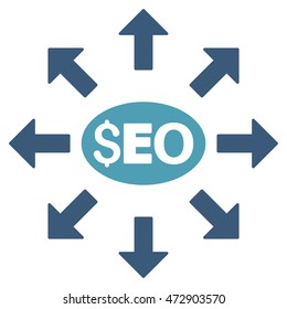Seo Distribution icon. Vector style is bicolor flat iconic symbol with rounded angles, cyan and blue colors, white background.