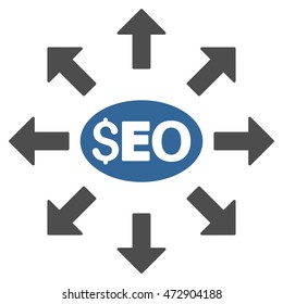 Seo Distribution icon. Vector style is bicolor flat iconic symbol with rounded angles, cobalt and gray colors, white background.