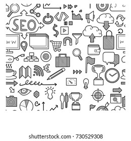 seo doodle seamless background pattern sketch vector ink