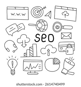 SEO doodle set. Isolated on white background