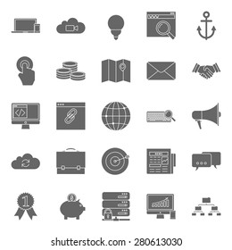 Seo and e-marketing silhouettes icon set vector graphic illustration