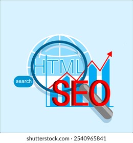 SEO. Engine Optimization word search illustration, flat vector.