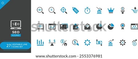 SEO fill color full icon set - vector stock illustration design.