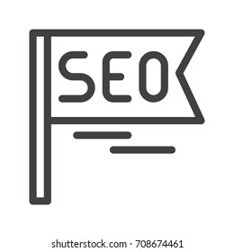 Seo flag line icon, outline vector sign, linear style pictogram isolated on white. Symbol, logo illustration. Editable stroke