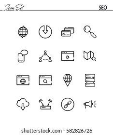 Seo flat icon set. Collection of high quality outline symbols for web design, mobile app. Seo vector thin line icons or logo.