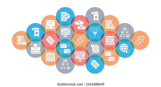 SEO flat vector illustration. Bookmark, Hosting, Hyperlink, Advertisement, Data Transfer concept for banner, website design or landing web page.