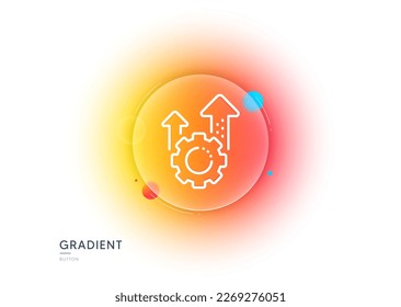 Seo gear line icon. Gradient blur button with glassmorphism. Settings cogwheel sign. Traffic management symbol. Transparent glass design. Seo gear line icon. Vector