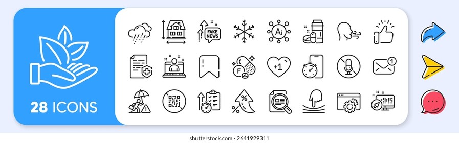 Seo gear, Rainy weather and Medical certificate line icons. Interest rate, AI generate, Inflation icons. Pack of Check article, Snowflake, Best manager icon. Vector