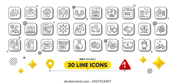 Seo gear, Shield and Payment line icons pack. 3d design elements. Safe time, Best manager, Supply chain web icon. Transport insurance, Quick tips, Fireworks rocket pictogram. Discrimination. Vector